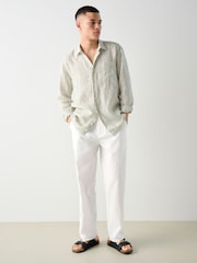 White Relaxed Fit Linen Cotton Chino Trousers - Image 2 of 9