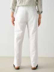 White Relaxed Fit Linen Cotton Chino Trousers - Image 3 of 9