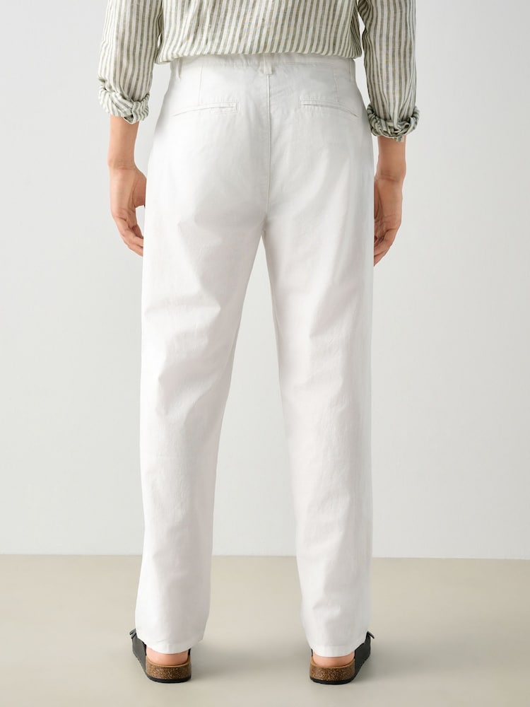 White Relaxed Fit Linen Cotton Chino Trousers - Image 3 of 9