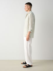 White Relaxed Fit Linen Cotton Chino Trousers - Image 4 of 9