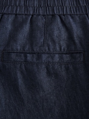 Navy Regular Tapered Fit 100% Linen Signature Elasticated Waist Drawstring Trousers - Image 2 of 10
