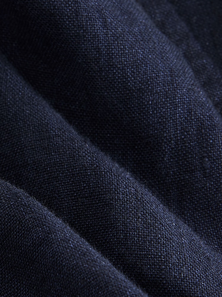 Navy Regular Tapered Fit 100% Linen Signature Elasticated Waist Drawstring Trousers - Image 5 of 10