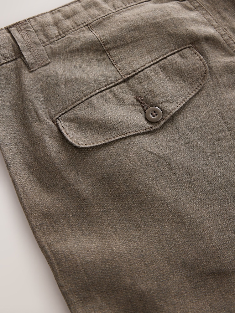 Brown Regular Fit Signature 100% Linen Cargo Trousers - Image 13 of 13