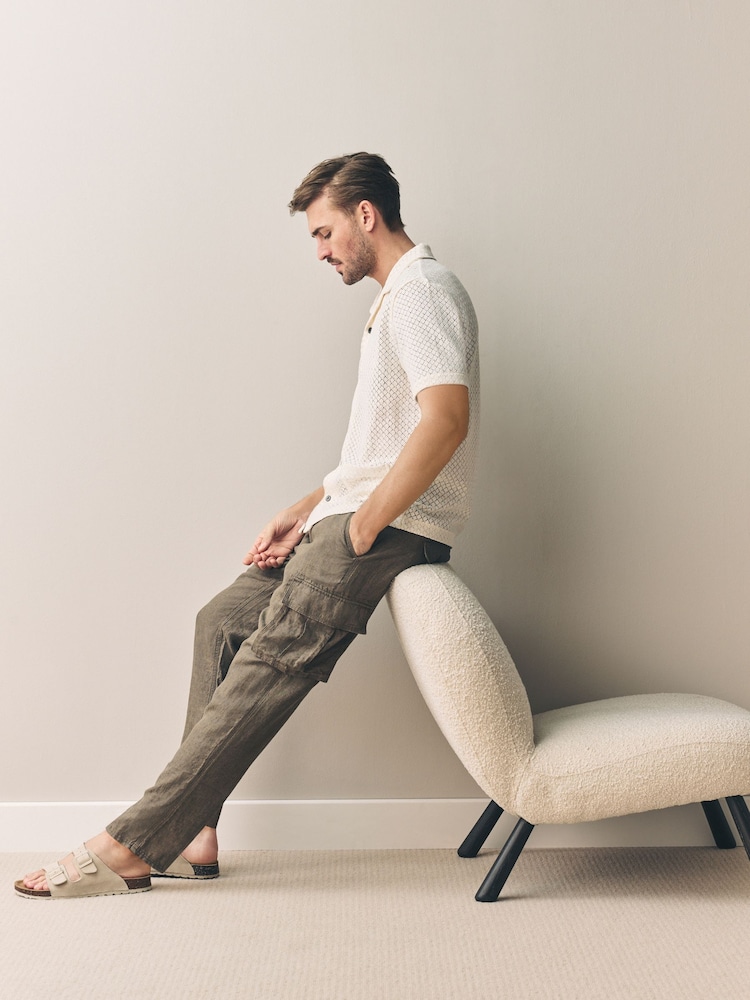 Castanho - Signature 100% Linen Cargo Trousers - Imagem 2 de 7