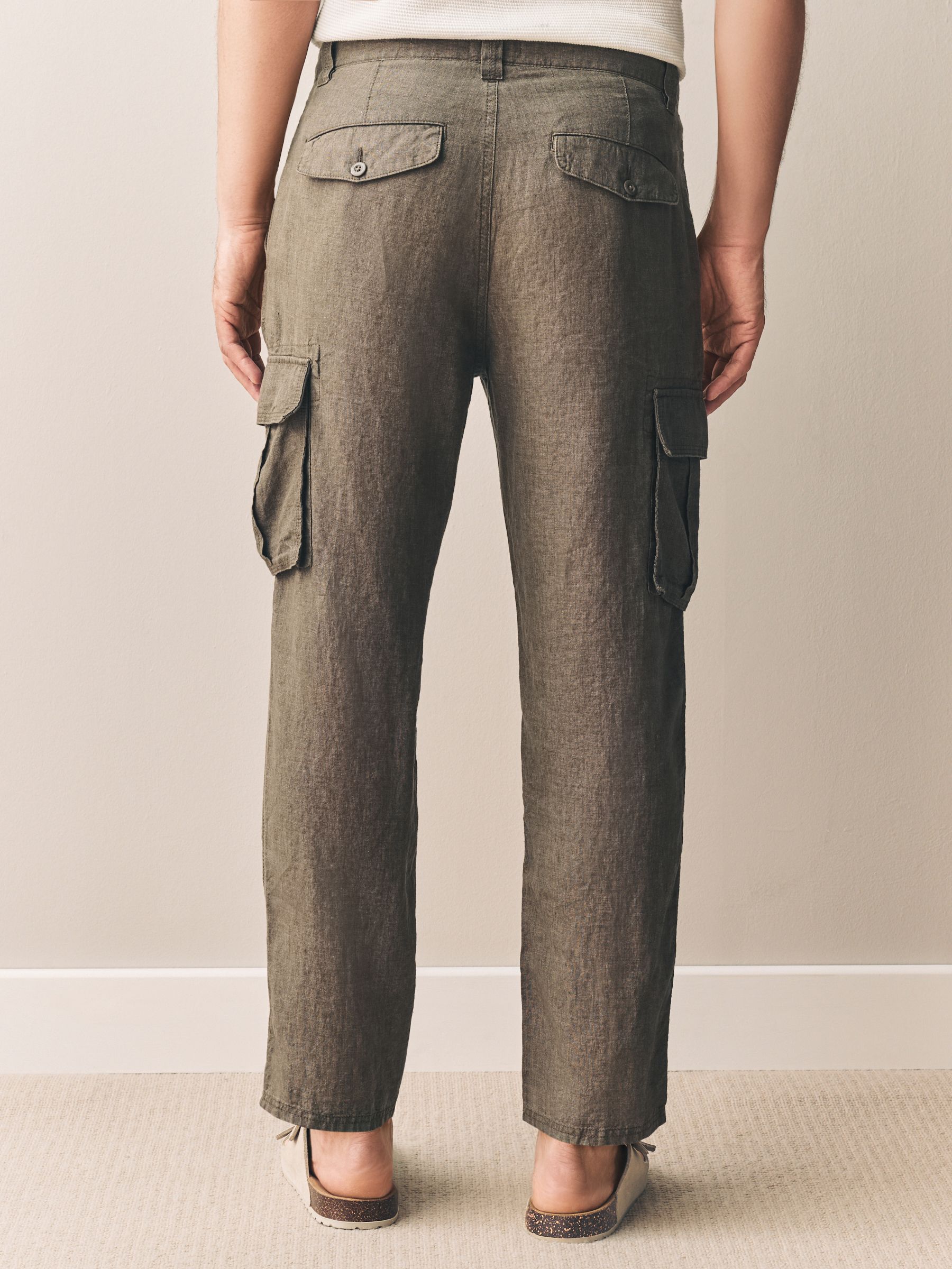 Buy Brown Regular Fit Signature 100% Linen Cargo Trousers from the