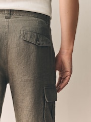 Castanho - Signature 100% Linen Cargo Trousers - Imagem 5 de 7