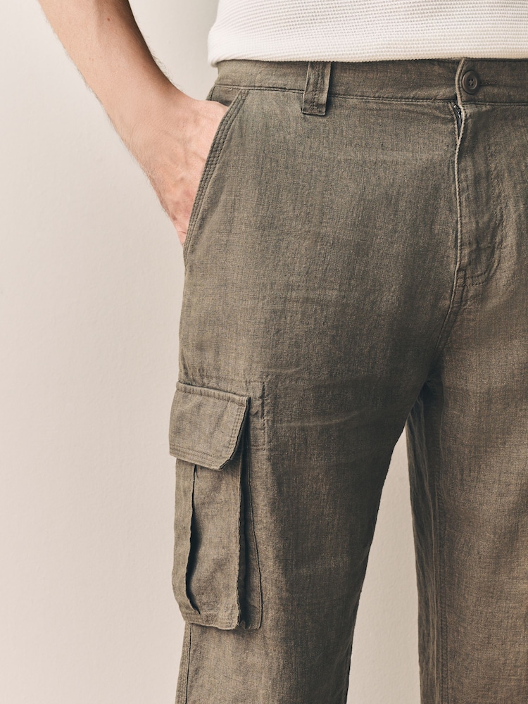 Castanho - Signature 100% Linen Cargo Trousers - Imagem 7 de 7