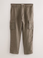 Brown Regular Fit Signature 100% Linen Cargo Trousers - Image 9 of 13
