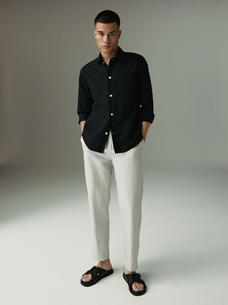 Light Grey Regular Fit Cotton Linen Twill Chino Trousers - Image 1 of 8