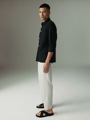Light Grey Regular Fit Cotton Linen Twill Chino Trousers - Image 3 of 8