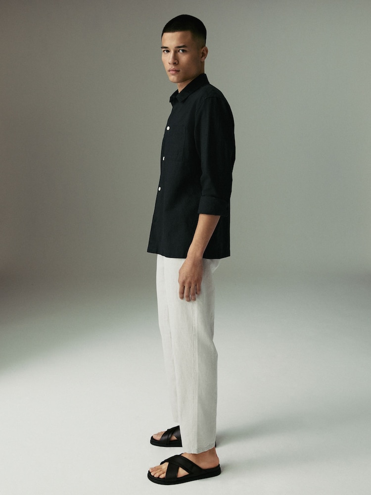 Light Grey Regular Fit Cotton Linen Twill Chino Trousers - Image 3 of 9