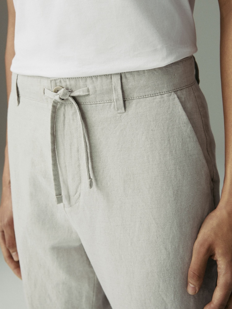 Light Grey Regular Fit Cotton Linen Twill Chino Trousers - Image 5 of 9