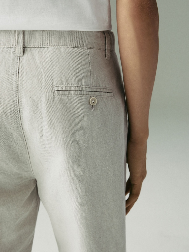 Light Grey Regular Fit Cotton Linen Twill Chino Trousers - Image 6 of 9
