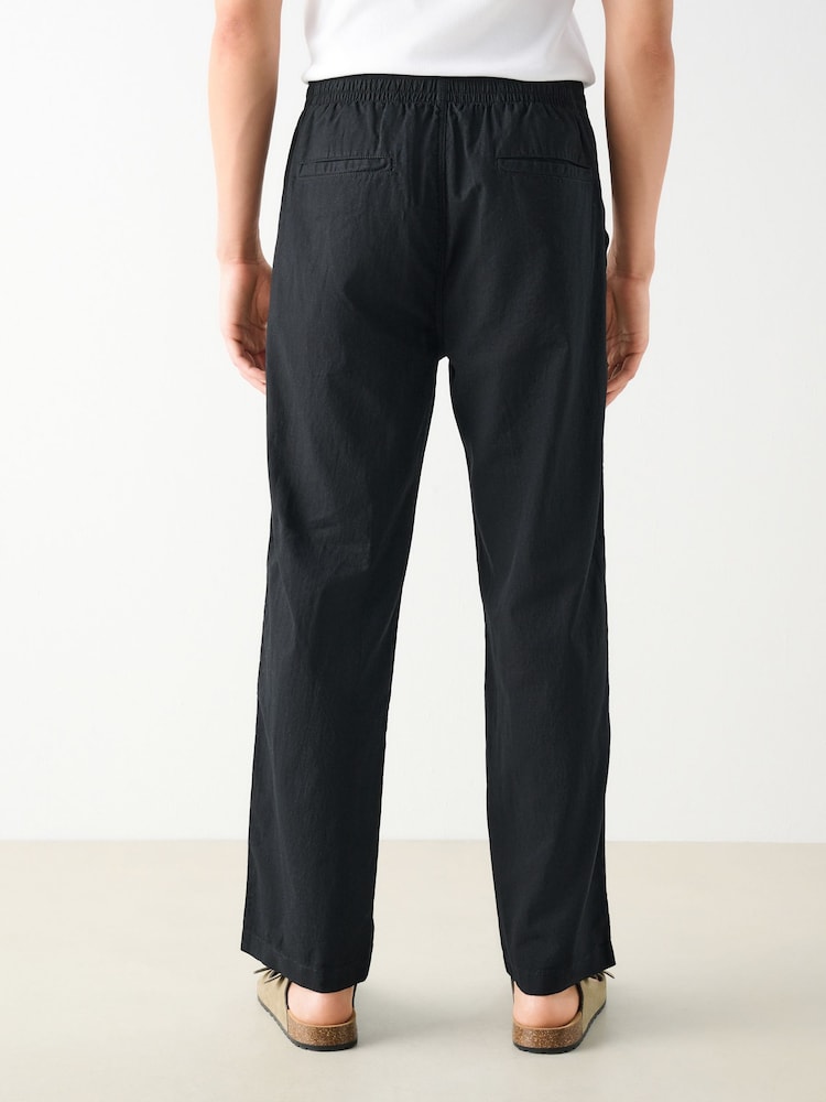 Negro - Corte amplio - Pantalones de lino y algodón con cintura elástica y cordón ajustable - Imagen 2 de 12 Negro - Corte amplio - Pantalones de lino y algodón con cintura elástica y cordón ajustable - Imagen 2 de 12