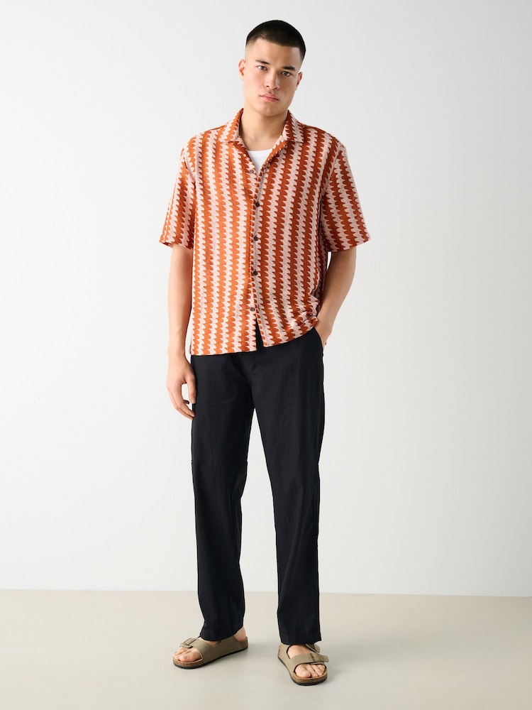 Black Relaxed Fit Linen Cotton Elasticated Waist Drawstring Trousers - Image 3 of 11