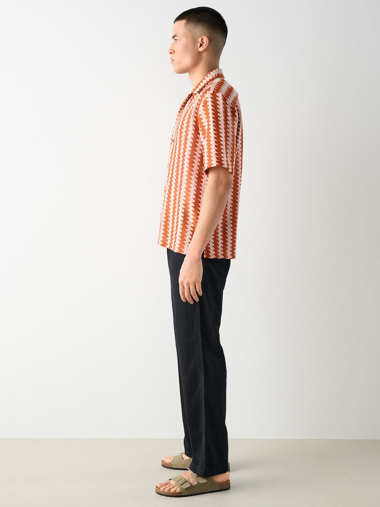Black Relaxed Fit Linen Cotton Elasticated Waist Drawstring Trousers - Image 4 of 11