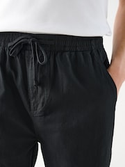 Preto - Ajuste descontraído - Calças de linho e algodão com cordão elástico na cintura - Imagem 6 de 11