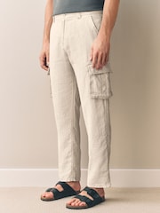 Pedra clara - Signature 100% Linen Cargo Trousers - Imagem 1 de 12