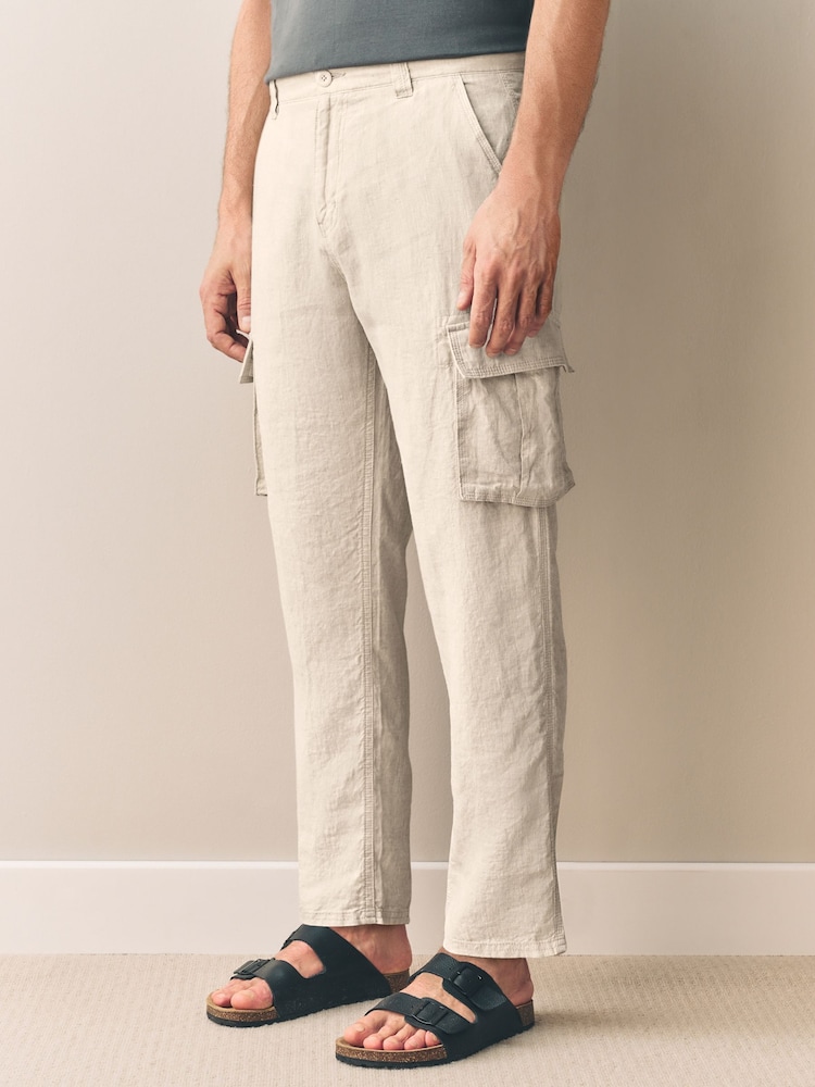 Pedra clara - Signature 100% Linen Cargo Trousers - Imagem 1 de 12