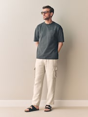 Pedra clara - Signature 100% Linen Cargo Trousers - Imagem 3 de 12