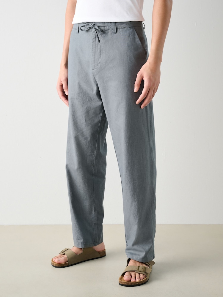 Azul pizarra - Corte amplio - Linen Cotton Chino Trousers - Imagen 1 de 10 Azul pizarra - Corte amplio - Linen Cotton Chino Trousers - Imagen 1 de 10
