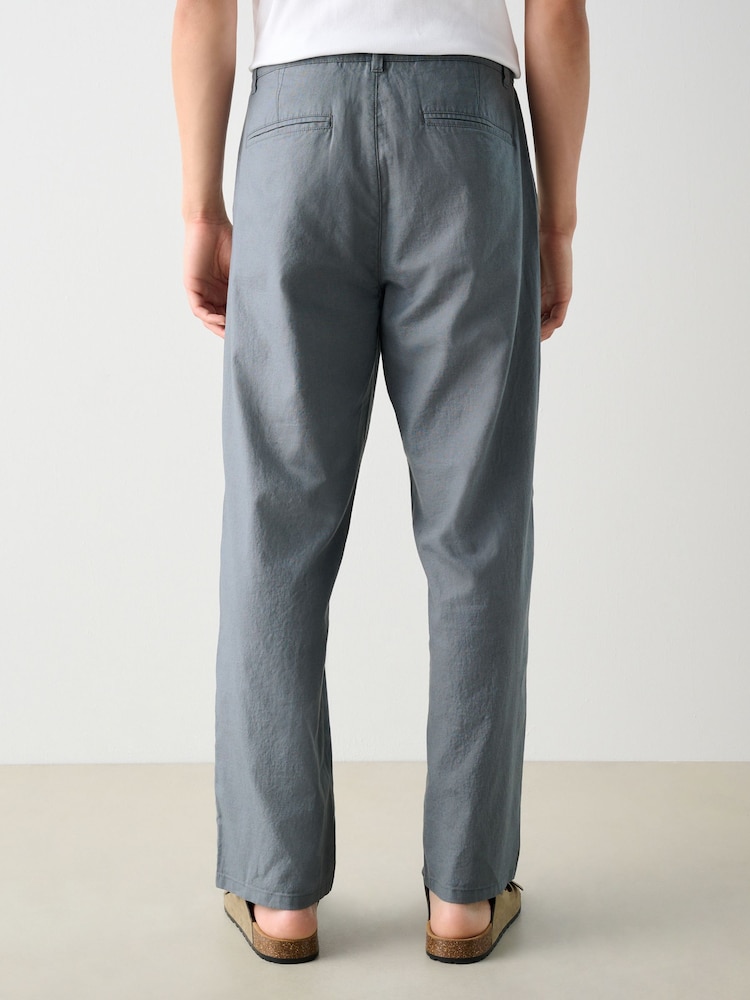 Blue Slate Relaxed Fit Linen Cotton Chino Trousers - Image 3 of 10