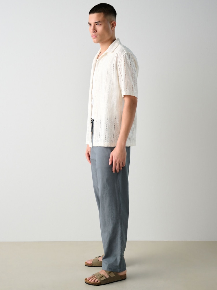 Blue Slate Relaxed Fit Linen Cotton Chino Trousers - Image 5 of 10