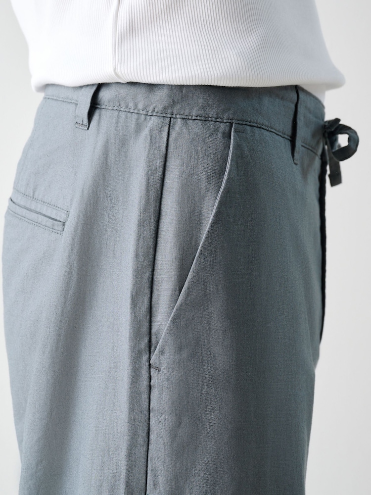Blue Slate Relaxed Fit Linen Cotton Chino Trousers - Image 7 of 10