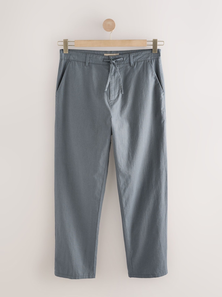 Blue Slate Relaxed Fit Linen Cotton Chino Trousers - Image 9 of 10