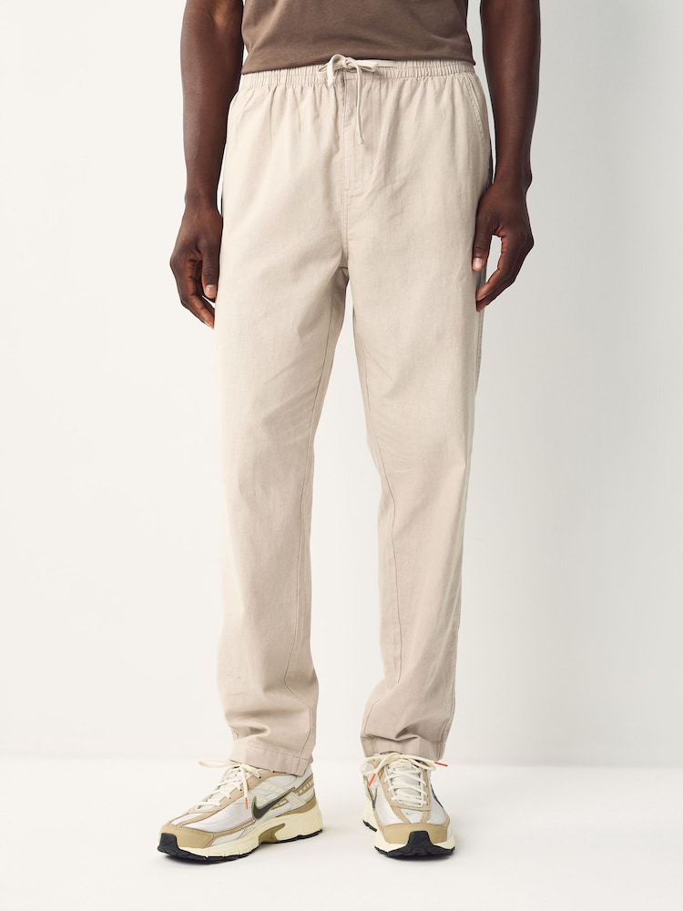 Natural - Ajuste tapered regular - Pantalones de lino y algodón con cintura elástica y cordón ajustable - Imagen 1 de 11 Natural - Ajuste tapered regular - Pantalones de lino y algodón con cintura elástica y cordón ajustable - Imagen 1 de 11