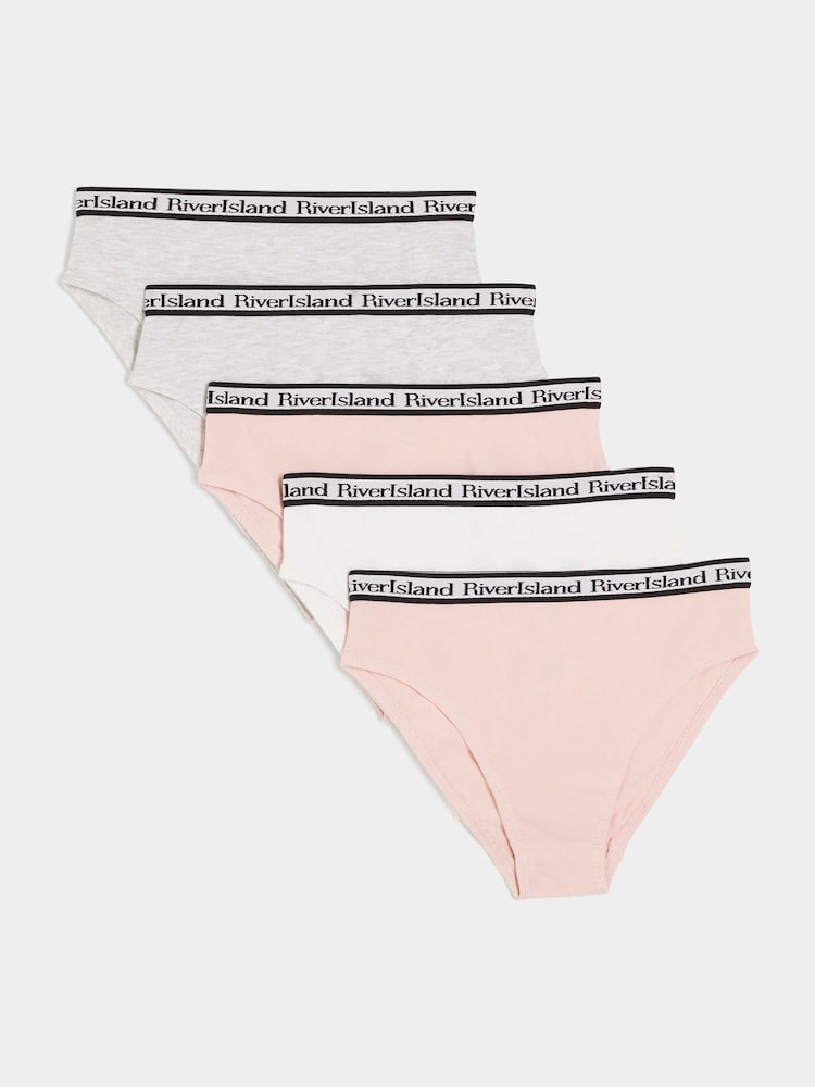 River Island Pink Girls Mix Briefs 5 Pack - Image 1 of 3