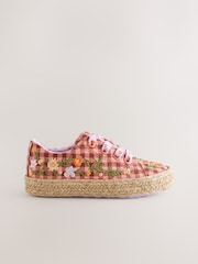 Multi Gingham Embroidered Lace-Up Trainers - Image 2 of 5