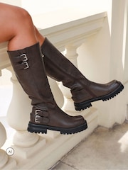 Simmi London Brown Brian Knee High Chunky Boots - Image 1 of 4