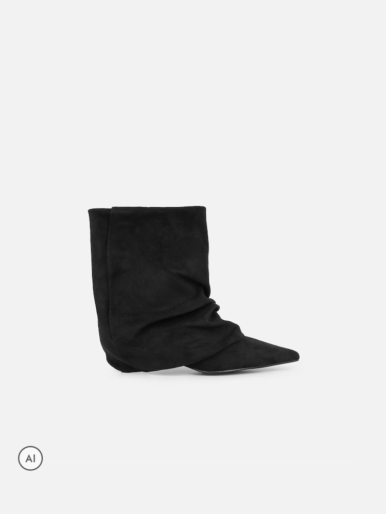Simmi London Black Hazel Foldover Ruched Kitten Heel Ankle Boots - Image 2 of 4 Simmi London Black Hazel Foldover Ruched Kitten Heel Ankle Boots - Image 2 of 4