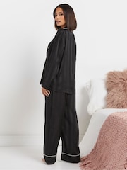 PixieGirl Petite Black Jacquard Stripe Satin Pyajams Set - Image 3 of 5