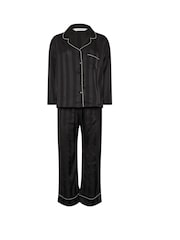 PixieGirl Petite Black Jacquard Stripe Satin Pyajams Set - Image 5 of 5
