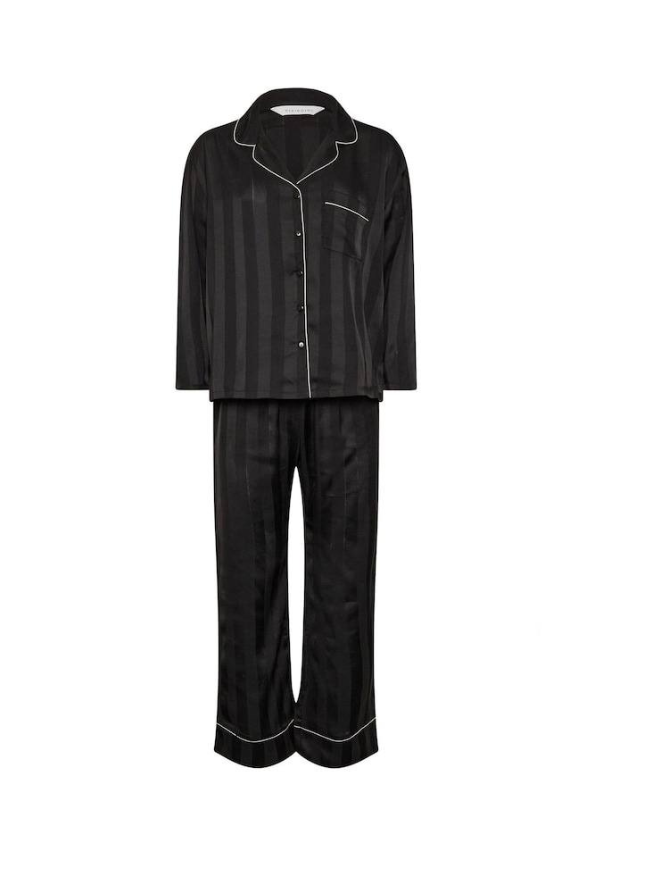 PixieGirl Petite Black Jacquard Stripe Satin Pyajams Set - Image 5 of 5