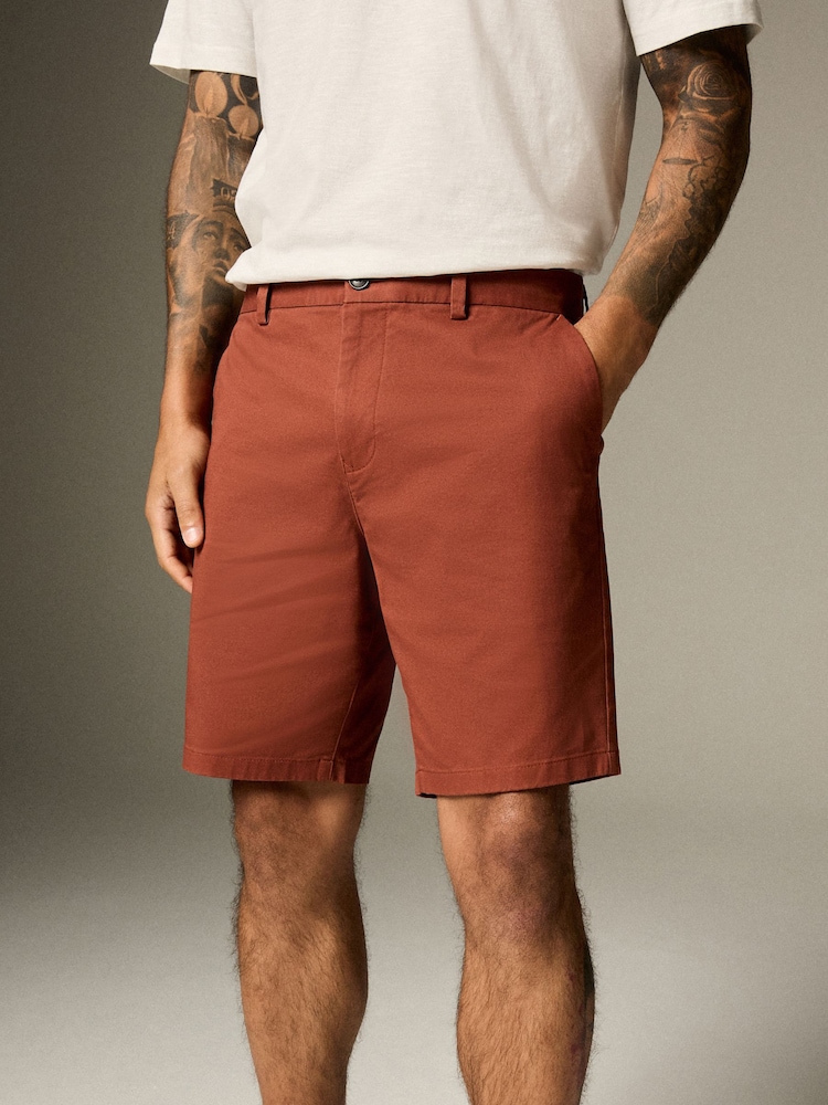 Rust Red Straight Fit Stretch Chinos Shorts - Image 1 of 6