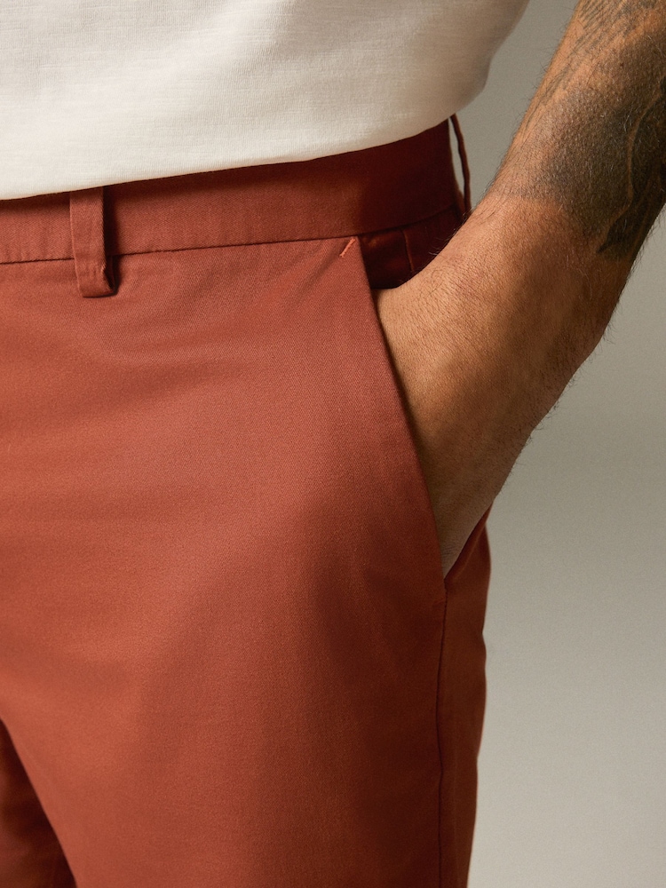 Rust Red Straight Fit Stretch Chinos Shorts - Image 6 of 6