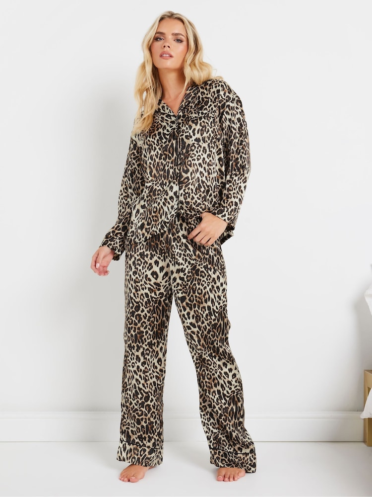 PixieGirl Petite Black Animal Satin Pyjamas Set - Image 2 of 6