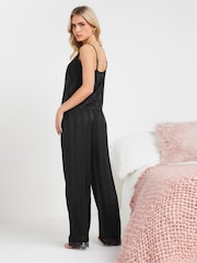 PixieGirl Petite Black Lace Stripe Satin Cami Pyjamas Set - Image 4 of 5