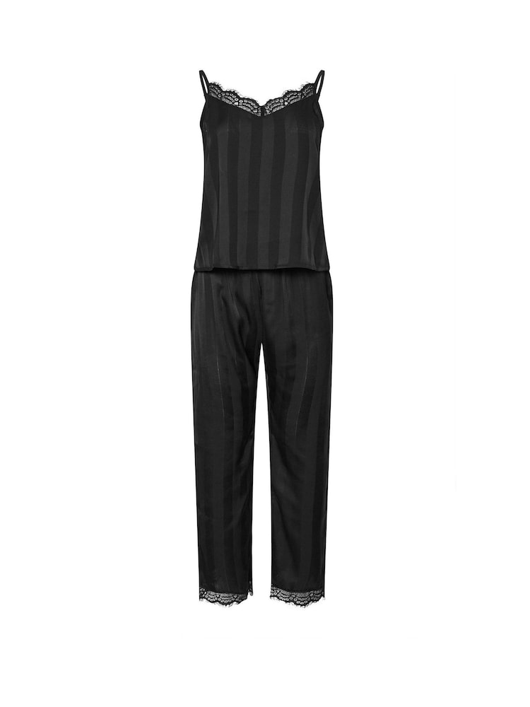 PixieGirl Petite Black Lace Stripe Satin Cami Pyjamas Set - Image 5 of 5