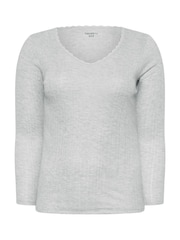 Yours Curve Grey Pointelle Thermal Long Sleeve Top - Image 5 of 5