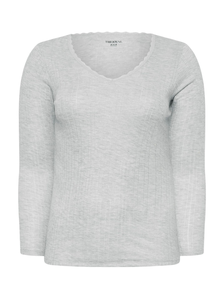 Yours Curve Grey Pointelle Thermal Long Sleeve Top - Image 5 of 5