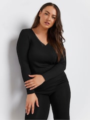 Yours Curve Black Pointelle Thermal Long Sleeve Top - Image 2 of 5