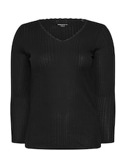 Yours Curve Black Pointelle Thermal Long Sleeve Top - Image 5 of 5