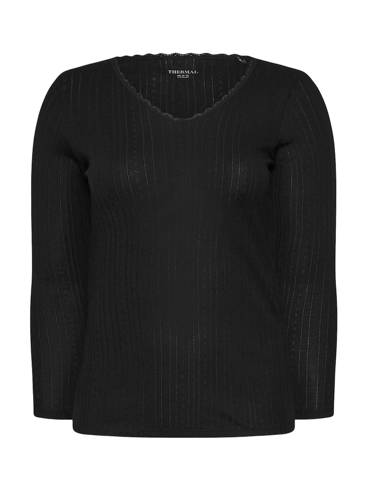 Yours Curve Black Pointelle Thermal Long Sleeve Top - Image 5 of 5