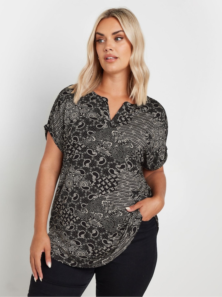 Yours Curve Black Notch Neck Top - Image 1 of 5