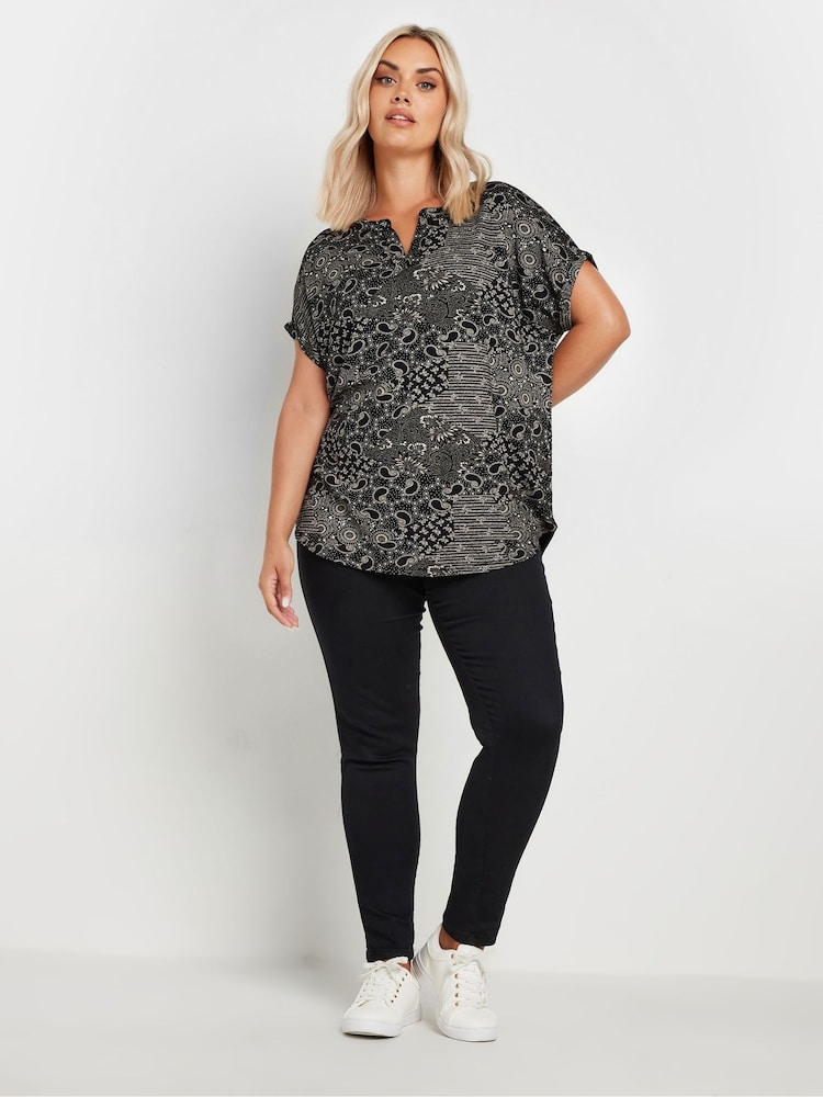 Yours Curve Black Notch Neck Top - Image 2 of 5