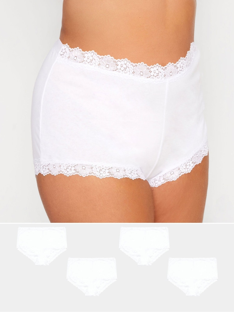 Yours Curve – Shorts mit Spitzenbesatz aus 100 % Baumwolle im 4er-Pack - Bild 1 von 3 Yours Curve – Shorts mit Spitzenbesatz aus 100 % Baumwolle im 4er-Pack - Bild 1 von 3